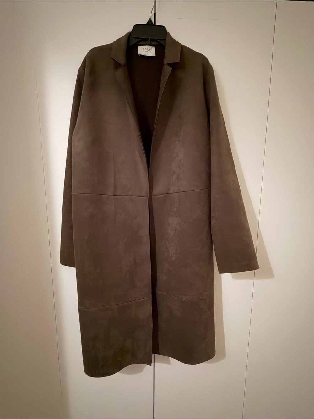 Zara Olive Green Faux Suede Long Coat